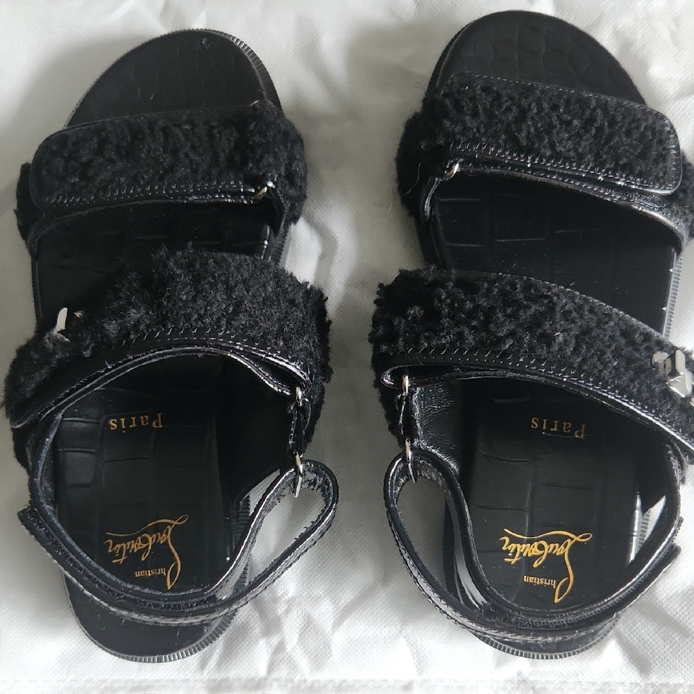 Christian louboutin Black Casual Sandals with Textured Sherling Straps.